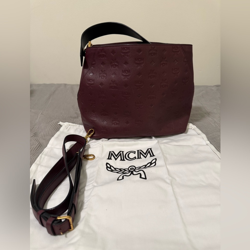 MCM Ottomar Monogram Klara Burgundy Medium Leather Women's Bag